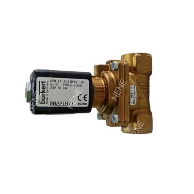 Van điện từ AC220V BURKERT loại 6281 00221963 G1 1/4 2/2 Thường đóng Thân đồng thau Chế độ ghi đè thủ công Lỗ 25.0 Phớt NBR 8W 0.2-16bar -10 đến +80 độ C