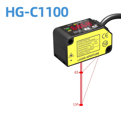 Bộ cảm biến dịch chuyển laser HG-C1100 100Mm Khoảng cách trung tâm ± 35Mm Phạm vi đo 70Um Lặp lại Ip67 12-24V Dc Npn Pnp Khả năng phát 0-5V 4-20Ma tín hiệu tương tự