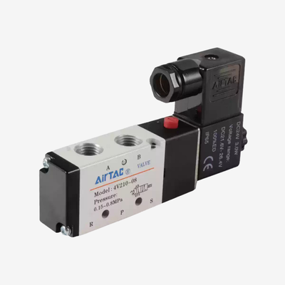 Van điện từ khí nén Airtac 4V110-M5 5/2 chiều, pilot nội, ren M5, chống nước IP65, áp suất làm việc 0.15-0.8Mpa, áp suất kiểm tra 1.2Mpa, không cần bôi trơn