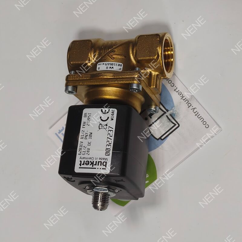 Van điện từ FKM Seal BURKERT loại 6281 00221869 G3/8 Cổng 2/2 Thường đóng Thân đồng thau 13.0 Lỗ AC24V 8W 0.2-16bar 0 đến +120°C