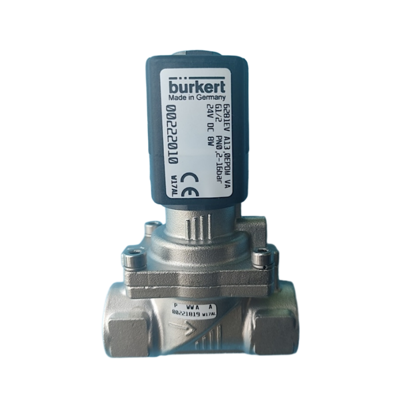 Van điện từ màng servo Burkert loại 6281 00323973 00323975 Ren cái G1/2 2/2 NC có chức năng điều khiển bằng tay Thân van bằng thép không gỉ Gioăng FKM Lưu lượng 13.0 DC24V AC220V